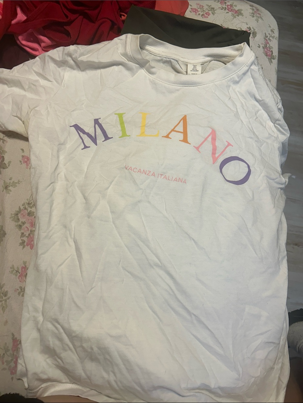 H&M White Tee with Rainbow 'MILANO' Graphic